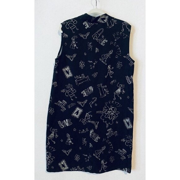 Chicos Dress Womens Large Black Doodle Art Silk Linen Sleeveless Shift Boho - Picture 3 of 5